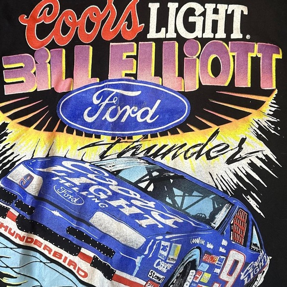 : 1990’s SINGLE STICH ELLIOT FORD "THUNDERBIRD" BLACK GRAPHIC SHIRT SMALL - Picture 2 of 5